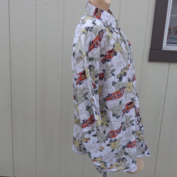 Vintage Hawaiian Button Front Cotton Shirt 3xl Woodies Antique Cars White - Picture 6 of 10